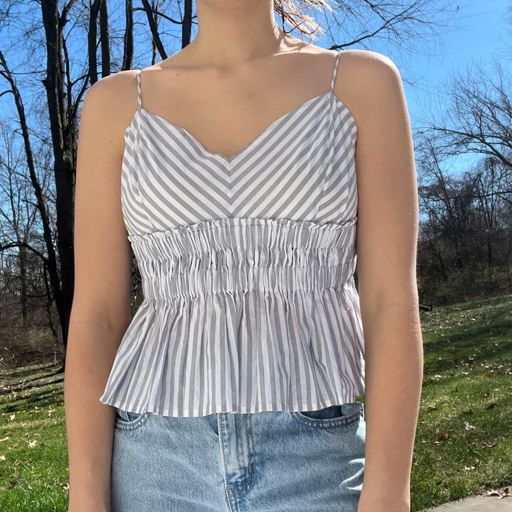 EXPRESS synched baby doll striped tank top